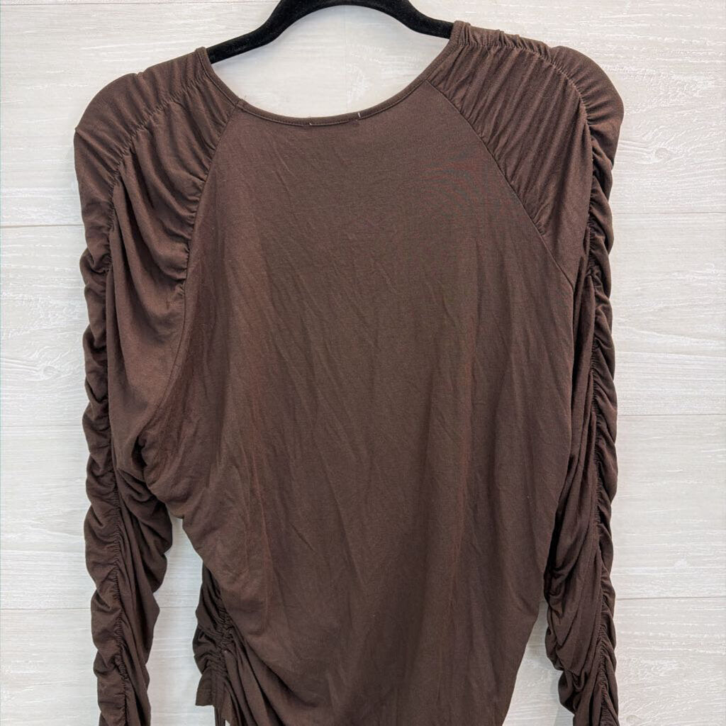 Venus Brown Ruched Long Sleeve Top Large
