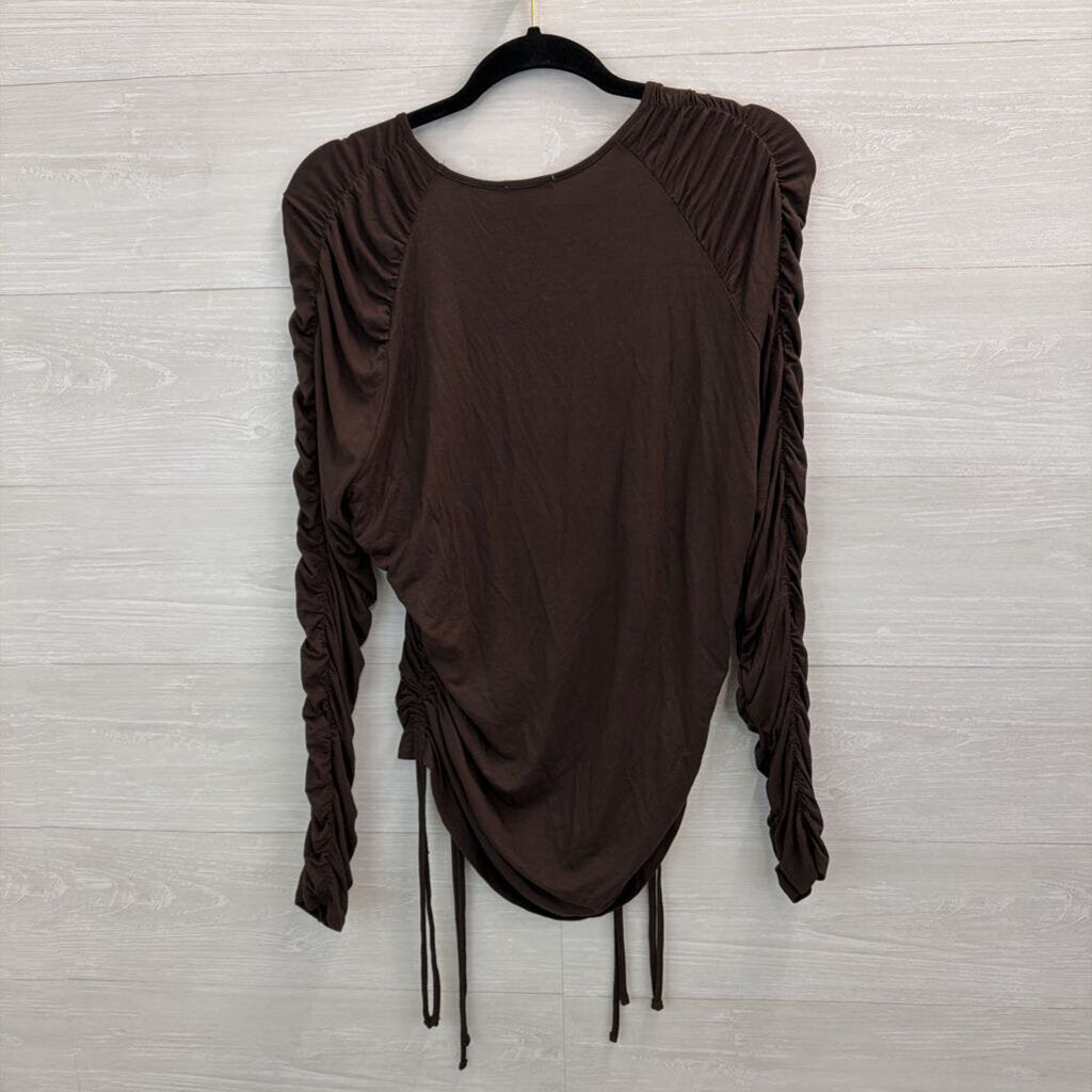 Venus Brown Ruched Long Sleeve Top Large