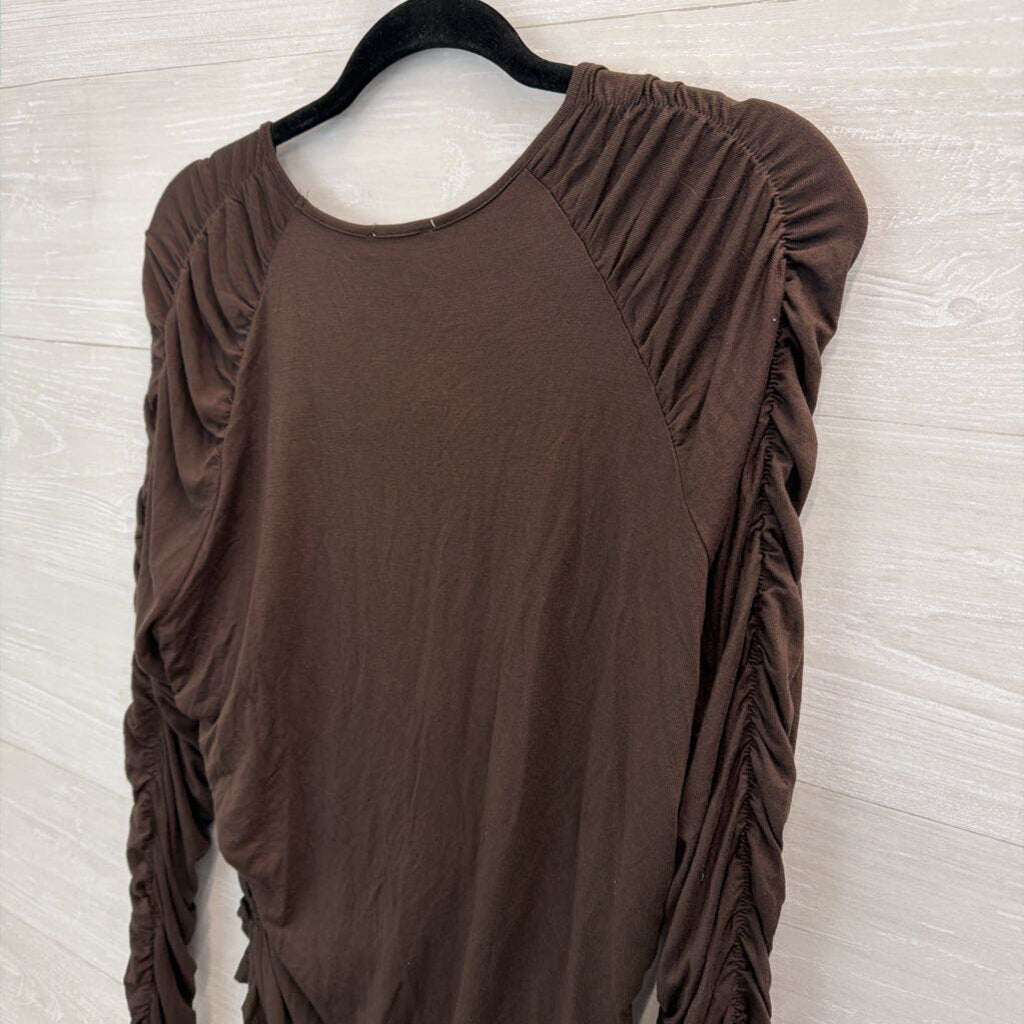 Venus Brown Ruched Long Sleeve Top Large