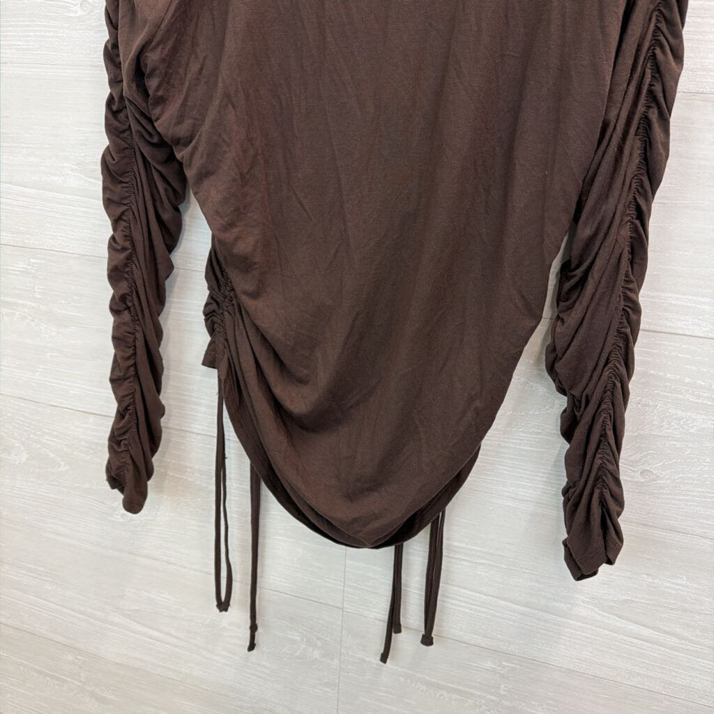 Venus Brown Ruched Long Sleeve Top Large