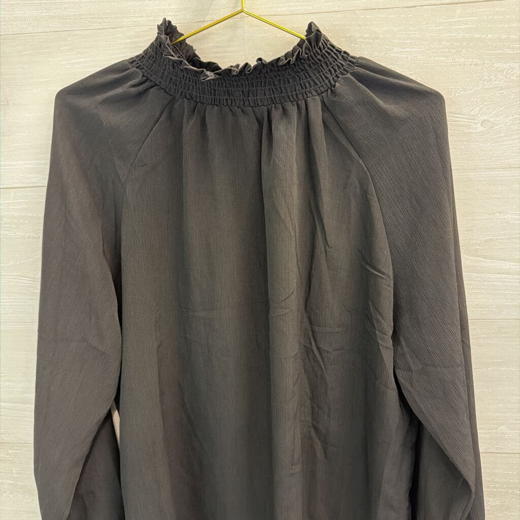 Potters Pot Black Long Sleeve Mock Neck Top Large