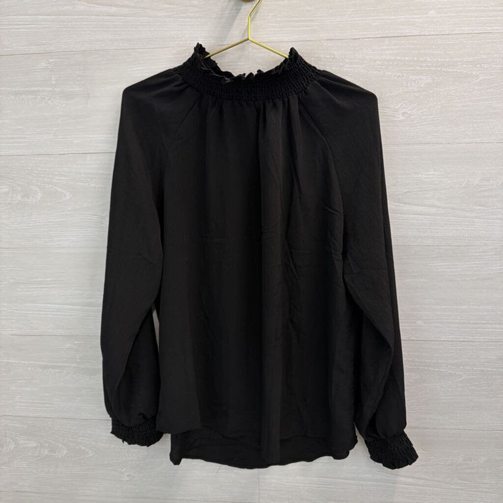 Potters Pot Black Long Sleeve Mock Neck Top Large