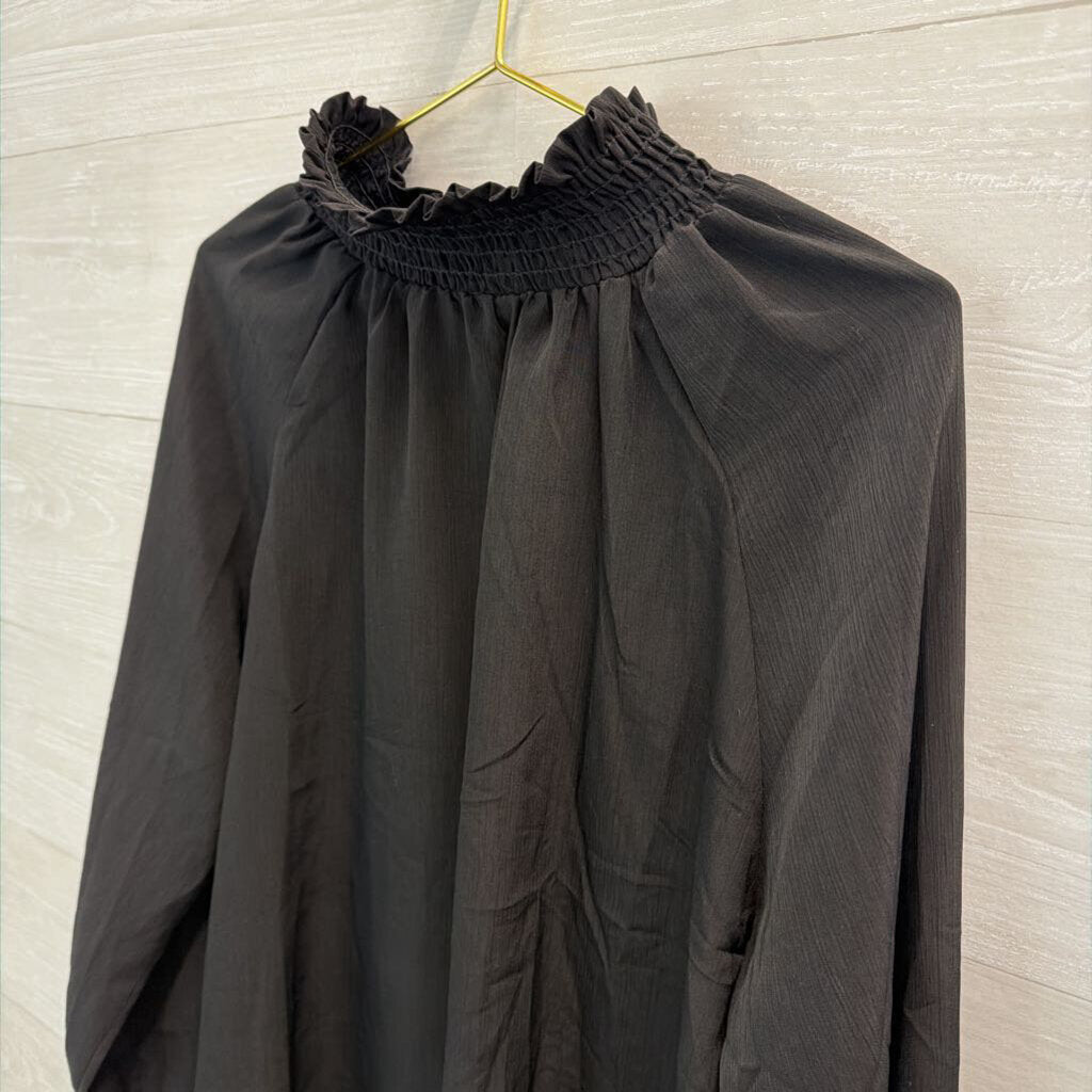 Potters Pot Black Long Sleeve Mock Neck Top Large