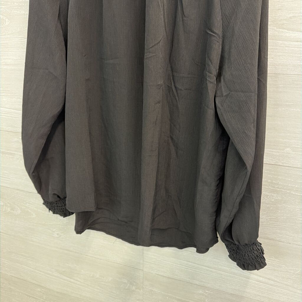 Potters Pot Black Long Sleeve Mock Neck Top Large