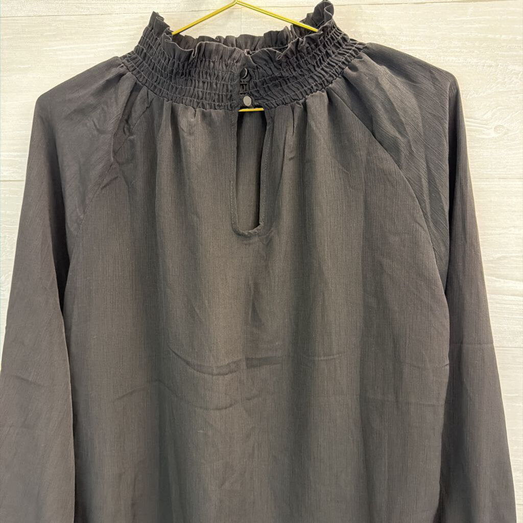 Potters Pot Black Long Sleeve Mock Neck Top Large