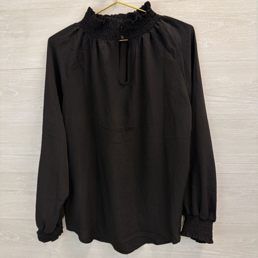 Potters Pot Black Long Sleeve Mock Neck Top Large