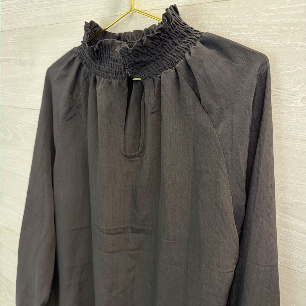 Potters Pot Black Long Sleeve Mock Neck Top Large