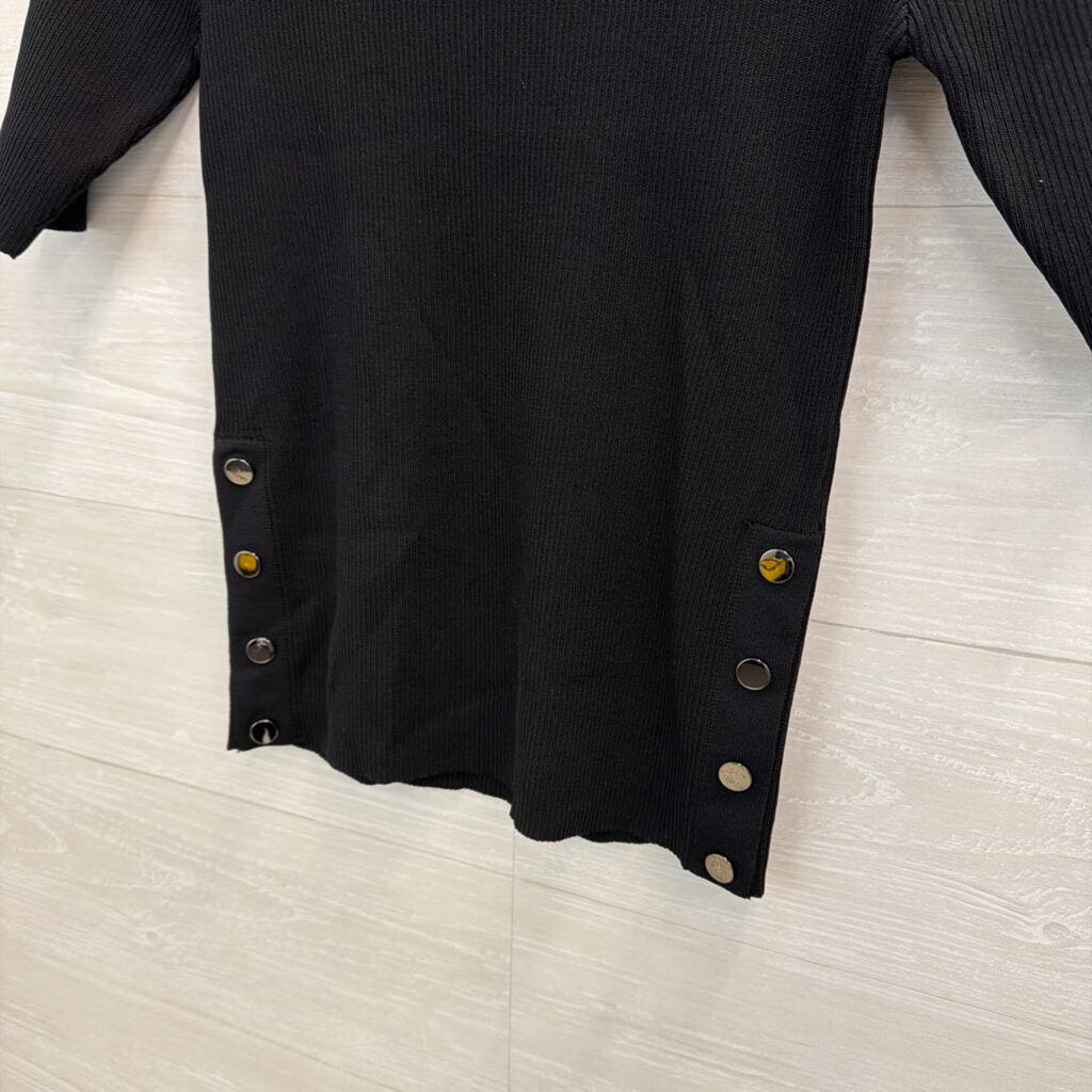 Free Market Black Ribbed Knit Short Sleeve Top Large