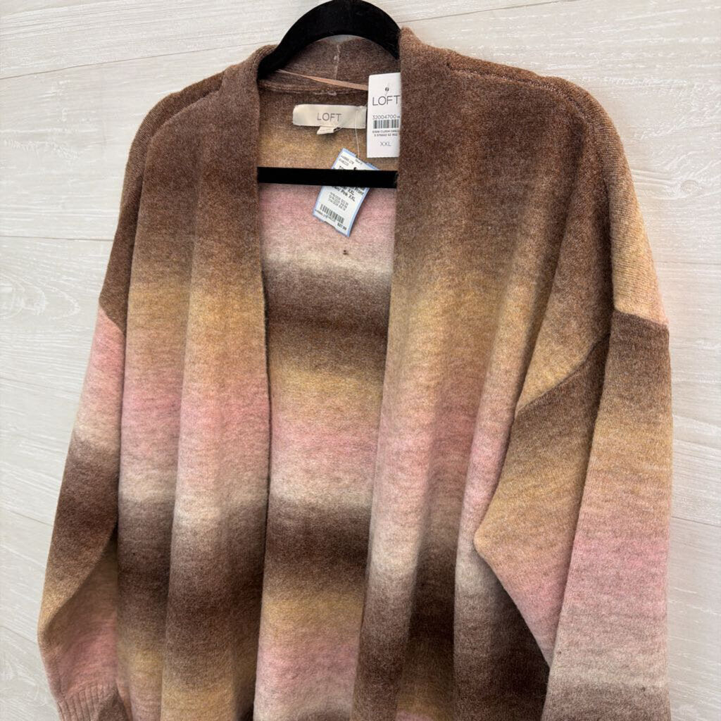 Loft Brown/ Pink Striped Knit Long Open Front Sweater XXL