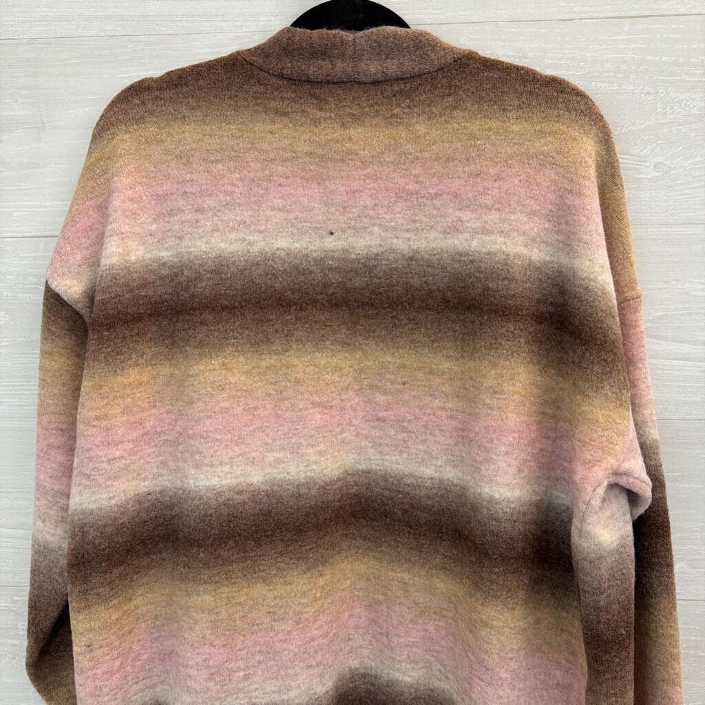 Loft Brown/ Pink Striped Knit Long Open Front Sweater XXL
