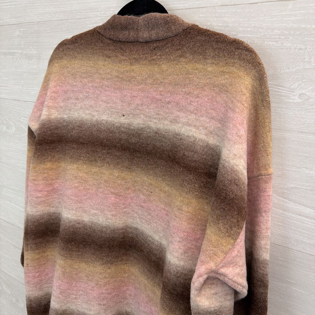 Loft Brown/ Pink Striped Knit Long Open Front Sweater XXL