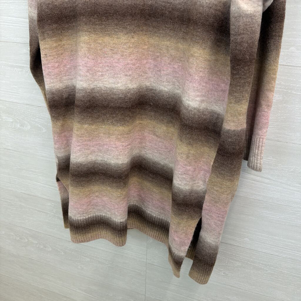Loft Brown/ Pink Striped Knit Long Open Front Sweater XXL