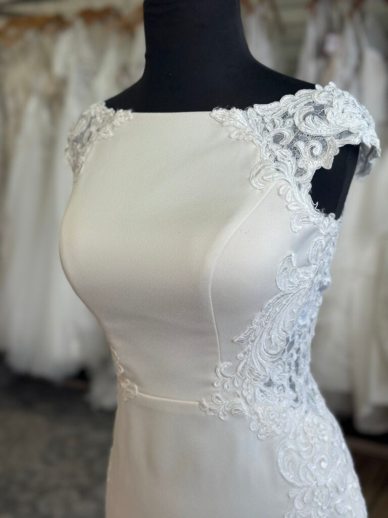 Essense of Australia D2238 Lace Cut Out Crepe Wedding Dress 10