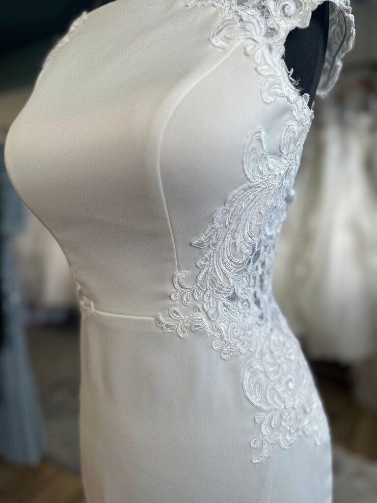 Essense of Australia D2238 Lace Cut Out Crepe Wedding Dress 10