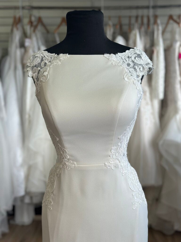 Essense of Australia D2238 Lace Cut Out Crepe Wedding Dress 10