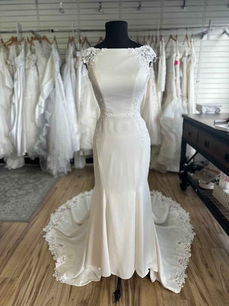 Essense of Australia D2238 Lace Cut Out Crepe Wedding Dress 10