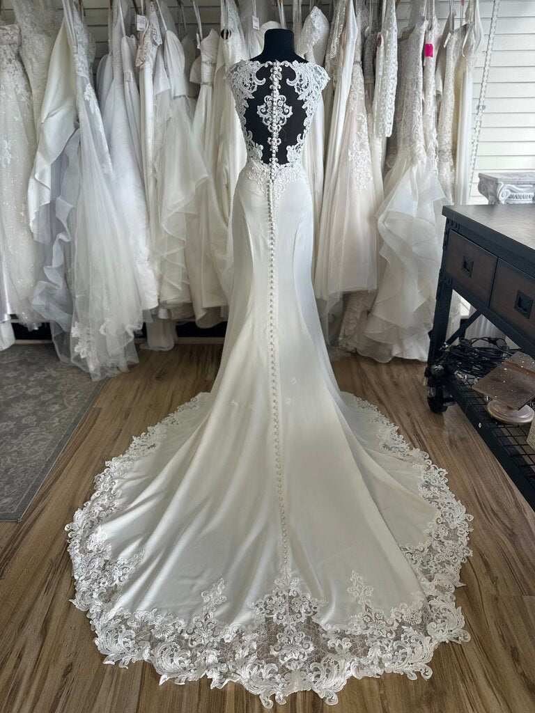 Essense of Australia D2238 Lace Cut Out Crepe Wedding Dress 10