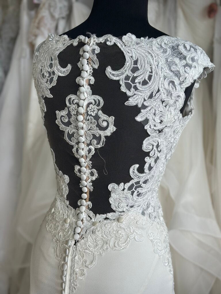 Essense of Australia D2238 Lace Cut Out Crepe Wedding Dress 10