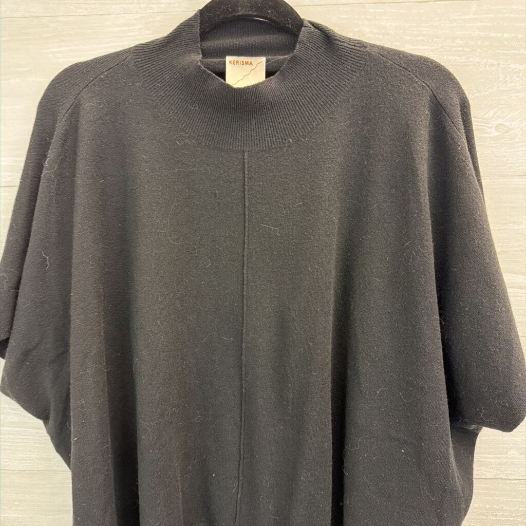 Kerisma Black Short Sleeve Mock Neck Boxy Sweater Top One Size