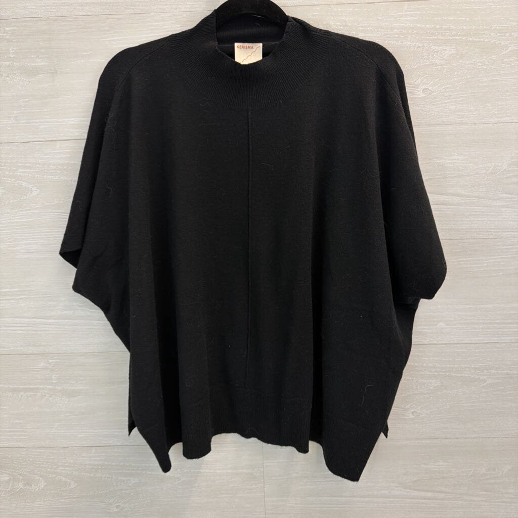 Kerisma Black Short Sleeve Mock Neck Boxy Sweater Top One Size