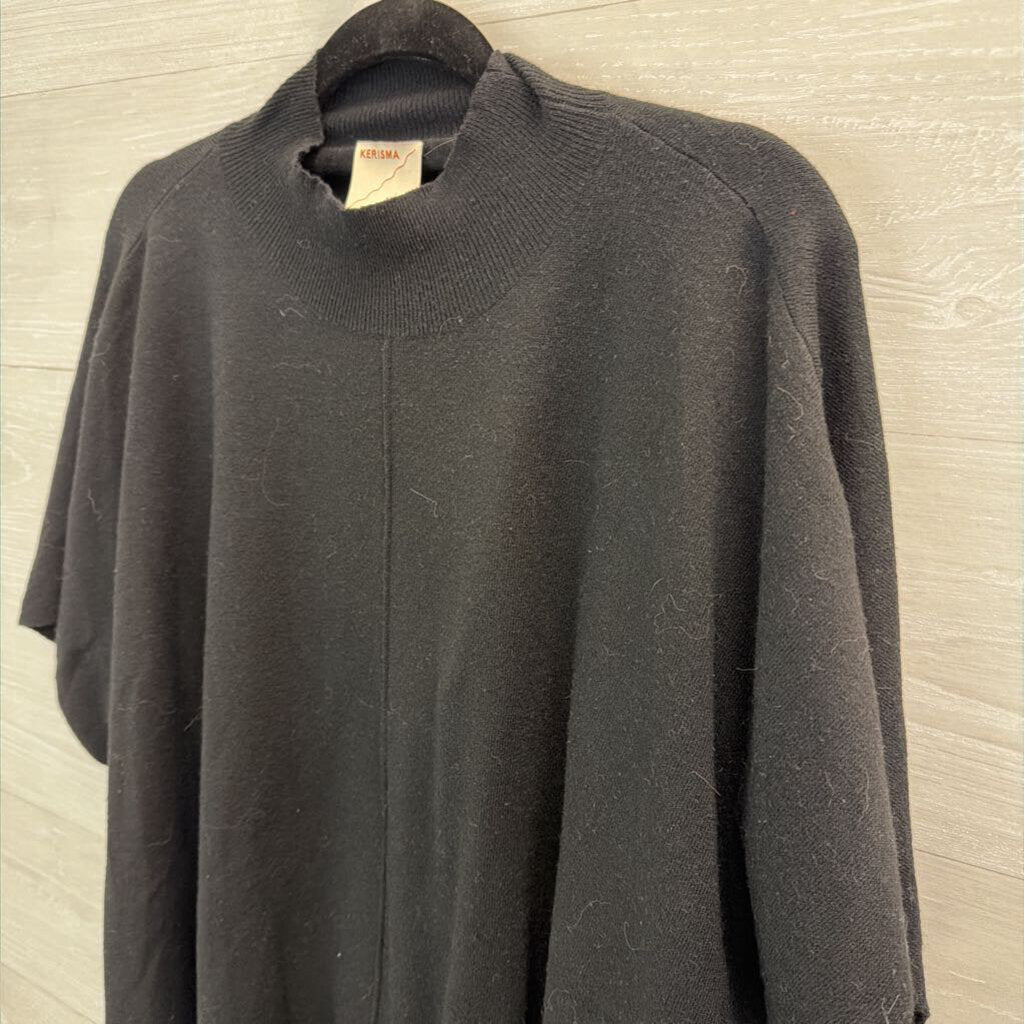 Kerisma Black Short Sleeve Mock Neck Boxy Sweater Top One Size