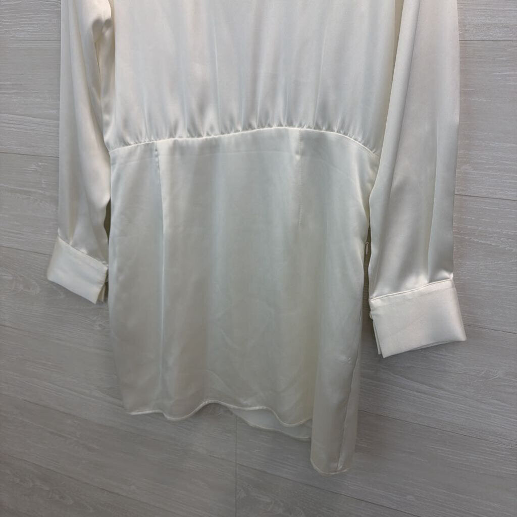 Zara White Silky Long Sleeve Dress Large