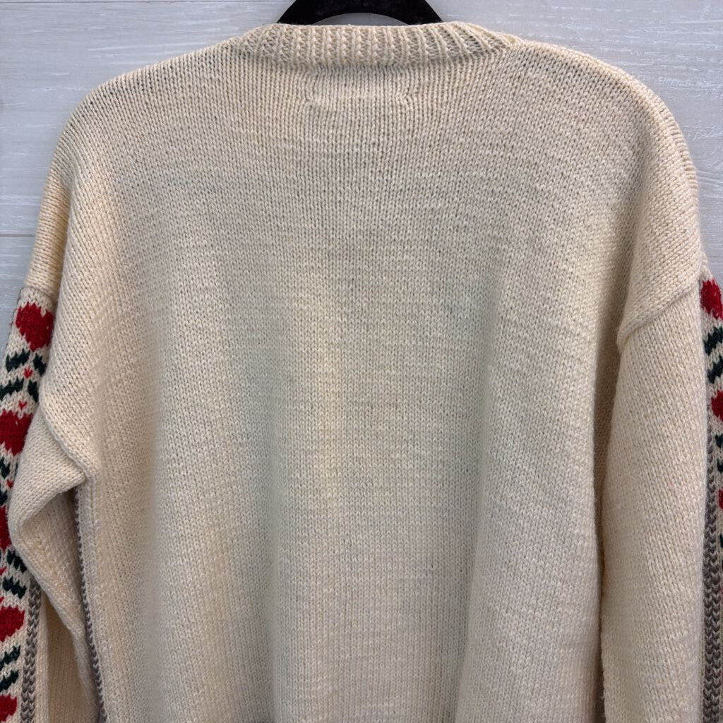 Vintage South Wool Cream/ Multi Santa Knit Sweater Medium
