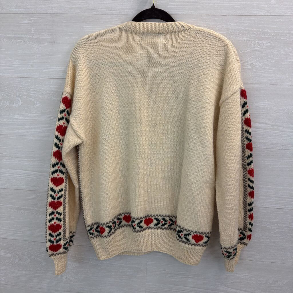 Vintage South Wool Cream/ Multi Santa Knit Sweater Medium