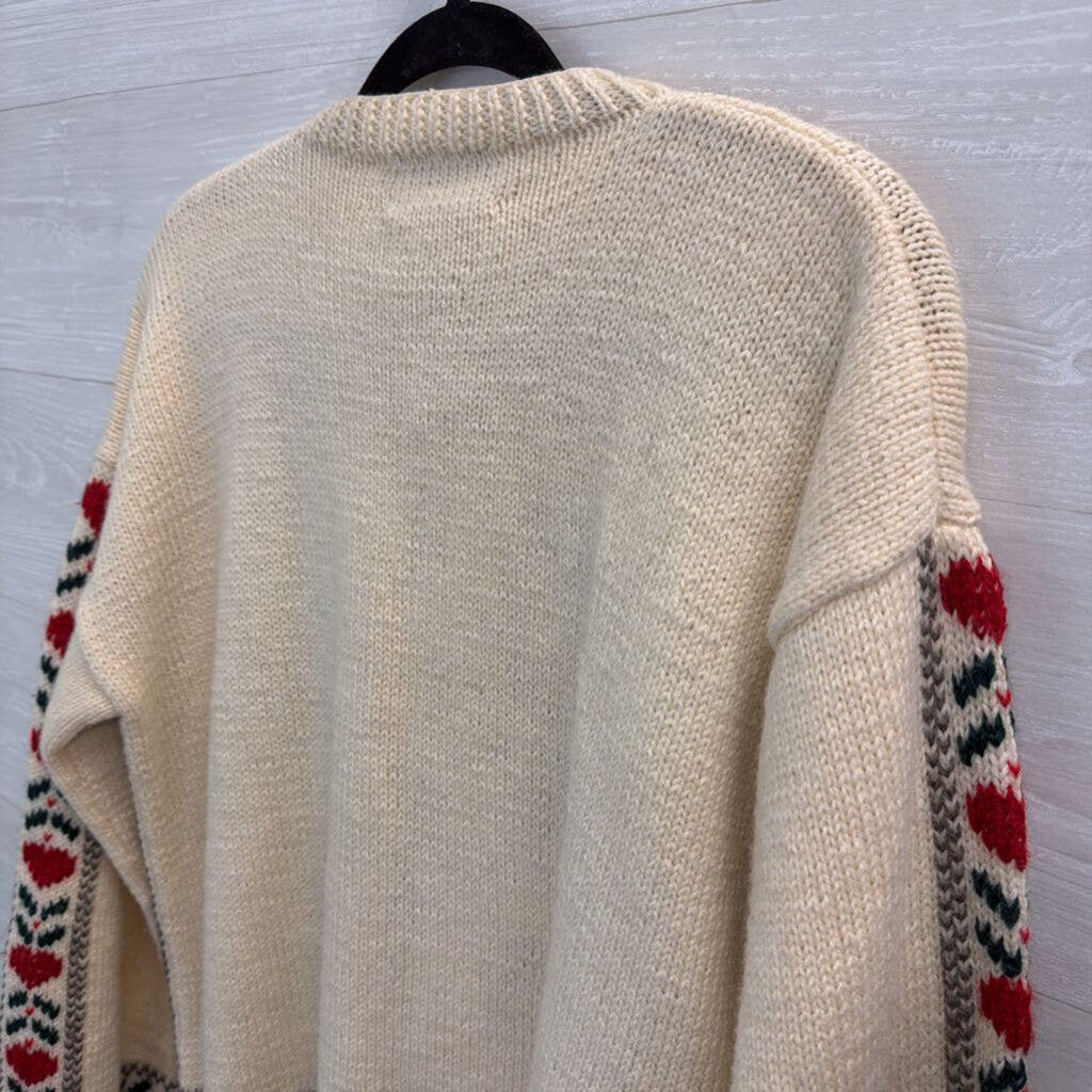 Vintage South Wool Cream/ Multi Santa Knit Sweater Medium