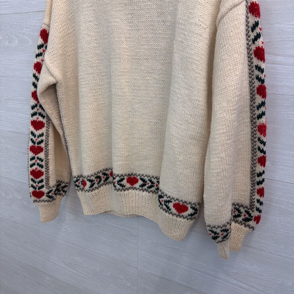 Vintage South Wool Cream/ Multi Santa Knit Sweater Medium