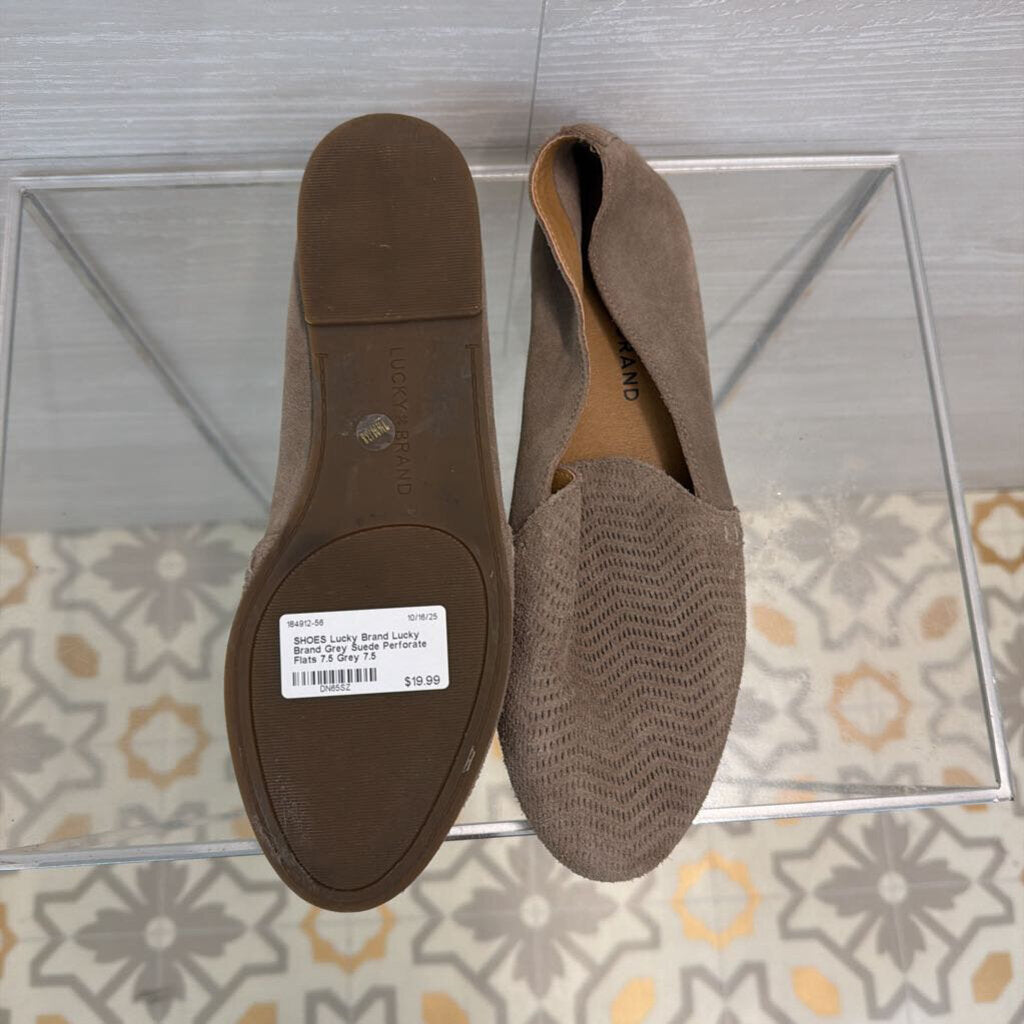 Lucky Brand Grey Suede Perforate Flats 7.5
