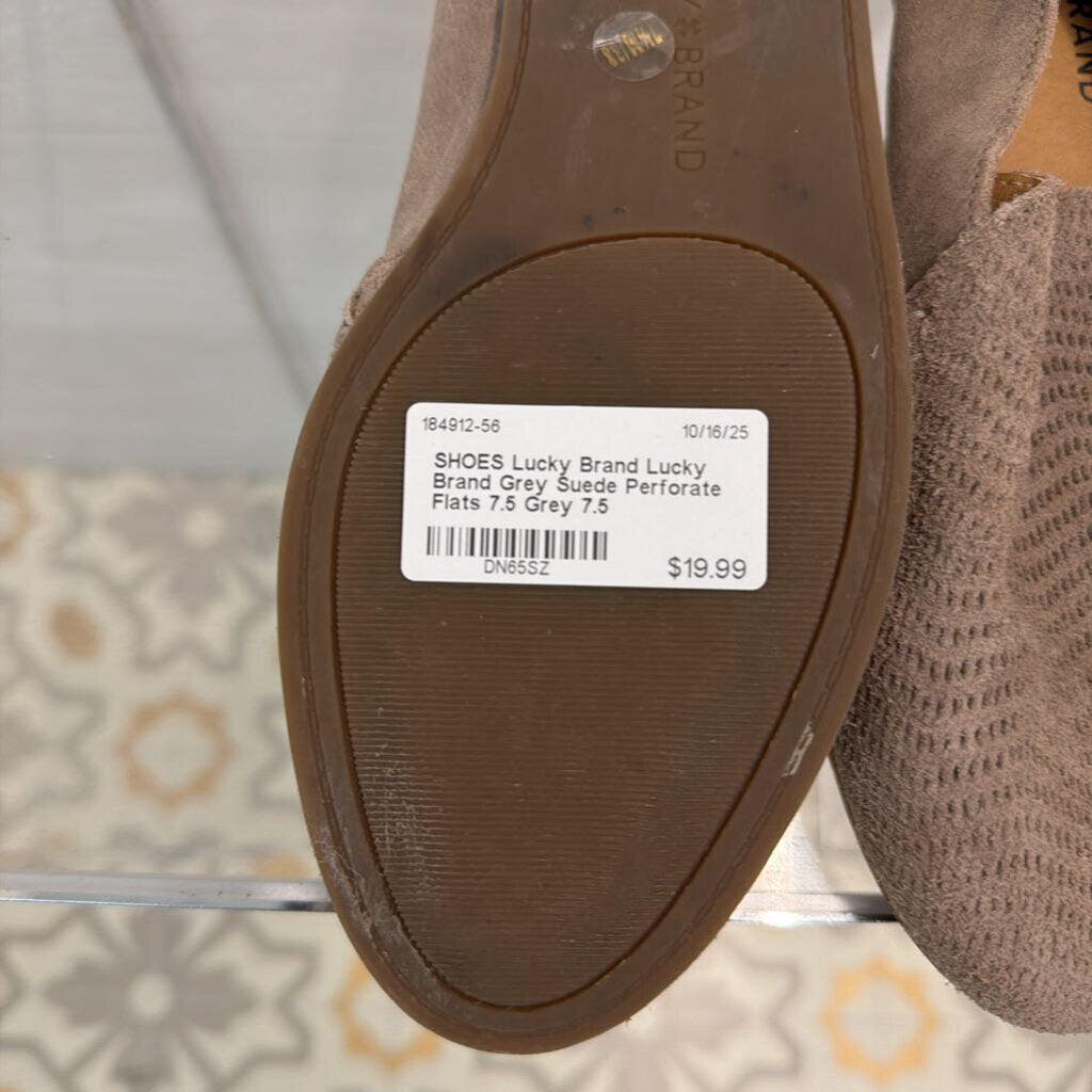 Lucky Brand Grey Suede Perforate Flats 7.5