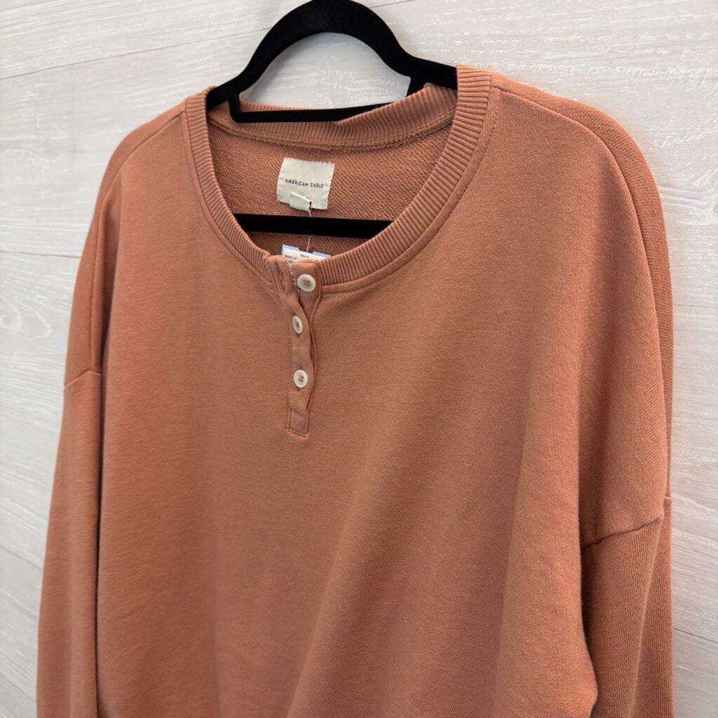 American Eagle Mauve Pink Cinch Waist Henley Top Extra Small