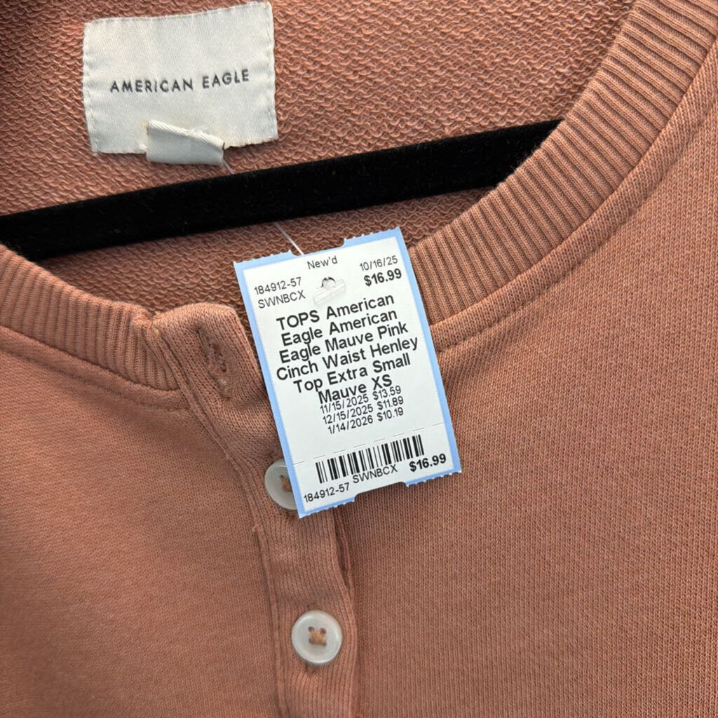 American Eagle Mauve Pink Cinch Waist Henley Top Extra Small
