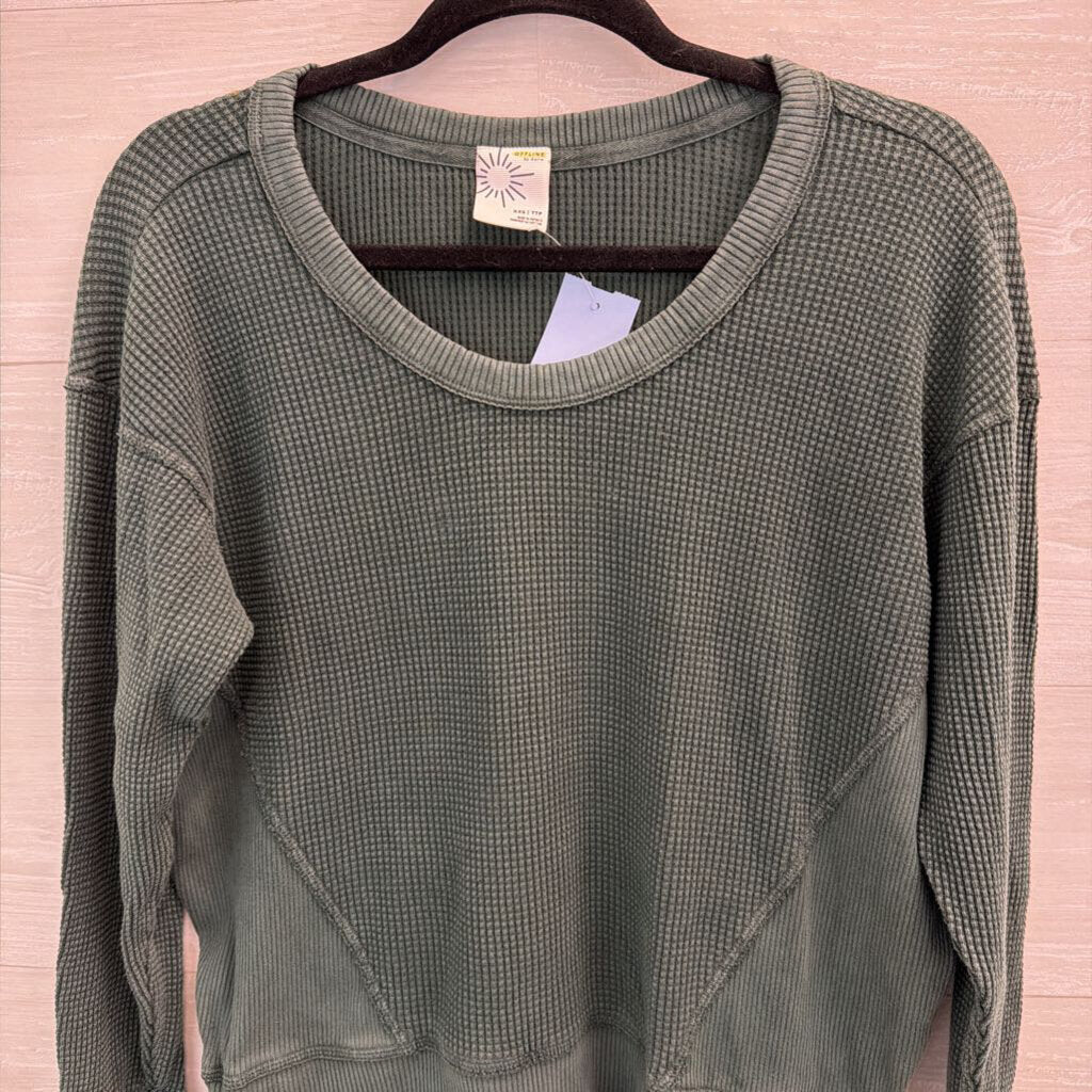 Offline by Aerie Green Waffle Knit Long Sleeve Top XXS