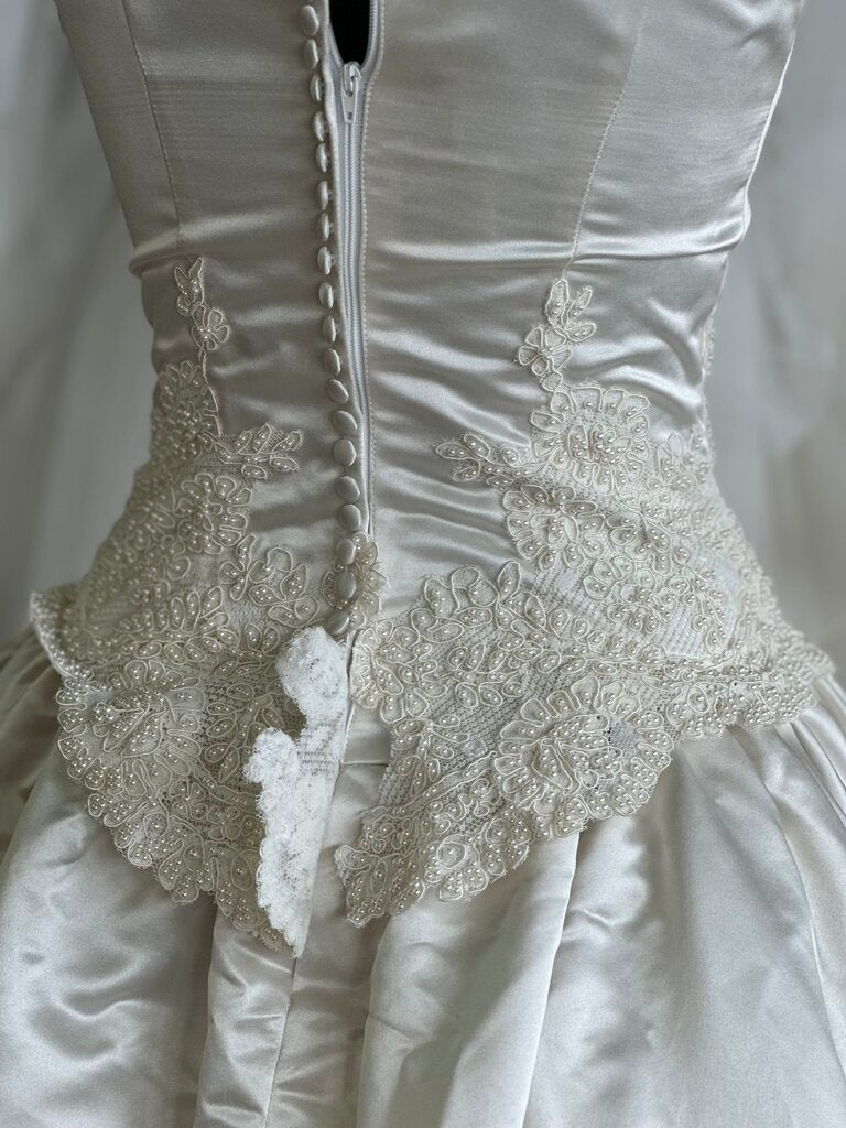 Vintage Mon Cheri Satin and Lace Applique Wedding Dress 8