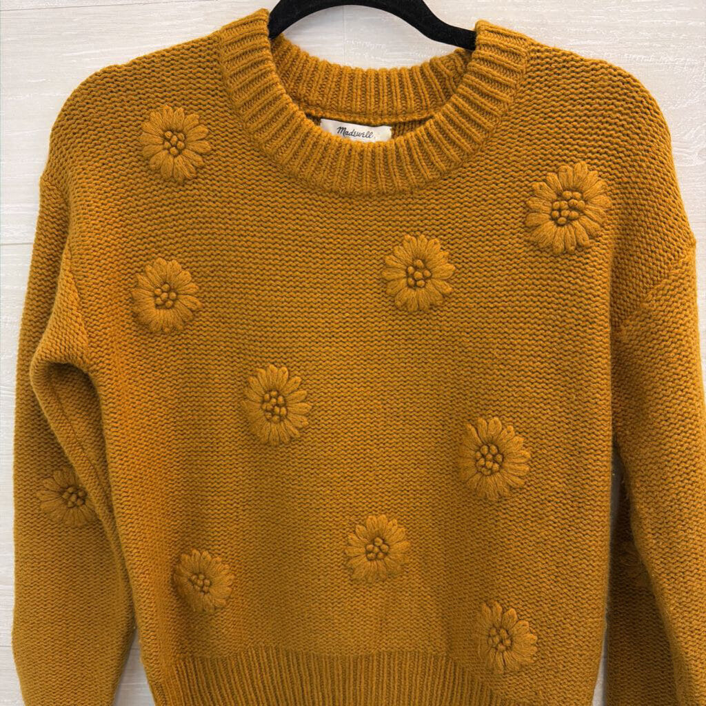 Madewell Gold Flower Knit Long Sleeve Sweater Extra Small