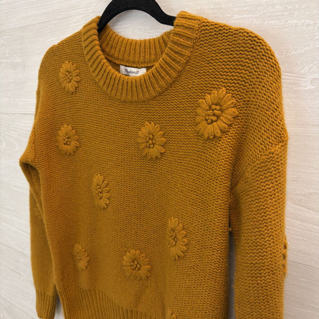 Madewell Gold Flower Knit Long Sleeve Sweater Extra Small