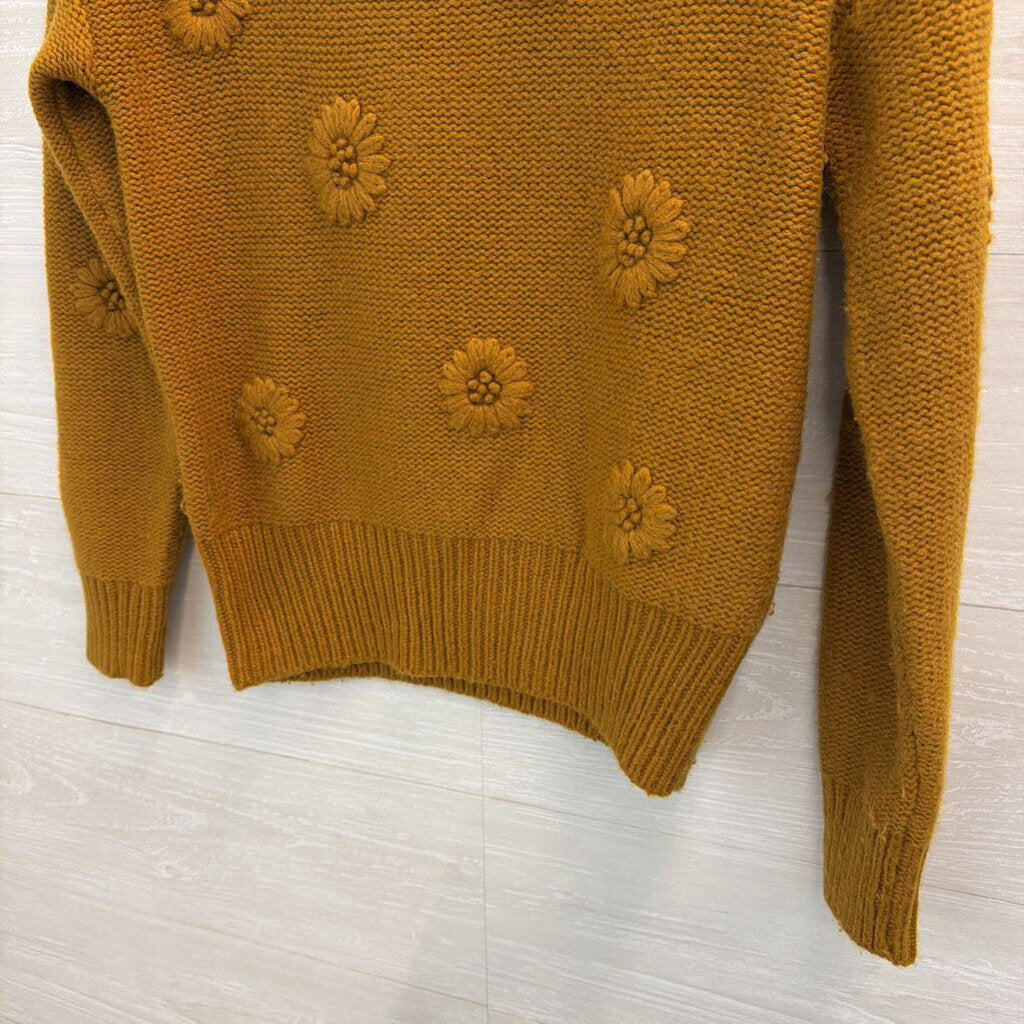 Madewell Gold Flower Knit Long Sleeve Sweater Extra Small