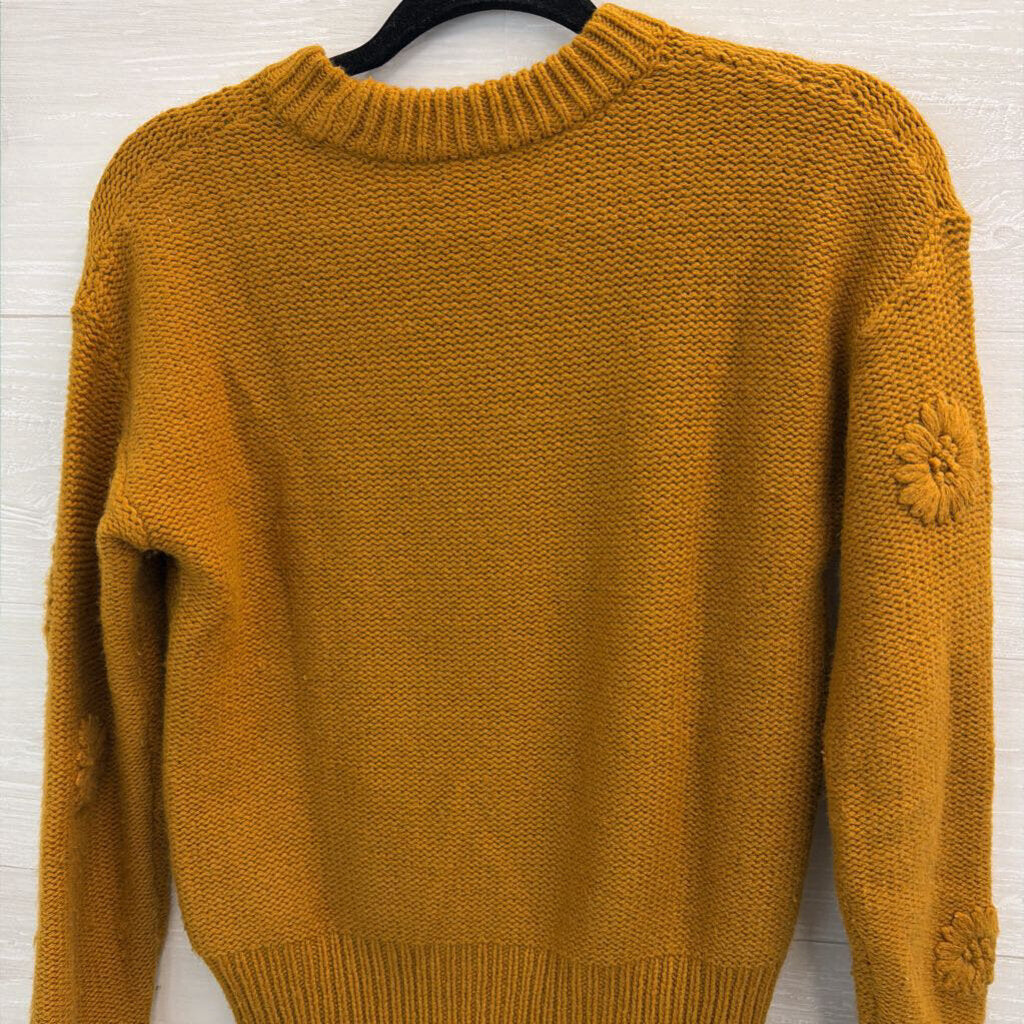 Madewell Gold Flower Knit Long Sleeve Sweater Extra Small