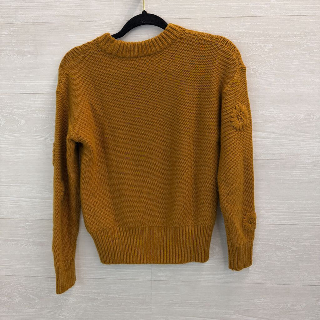 Madewell Gold Flower Knit Long Sleeve Sweater Extra Small