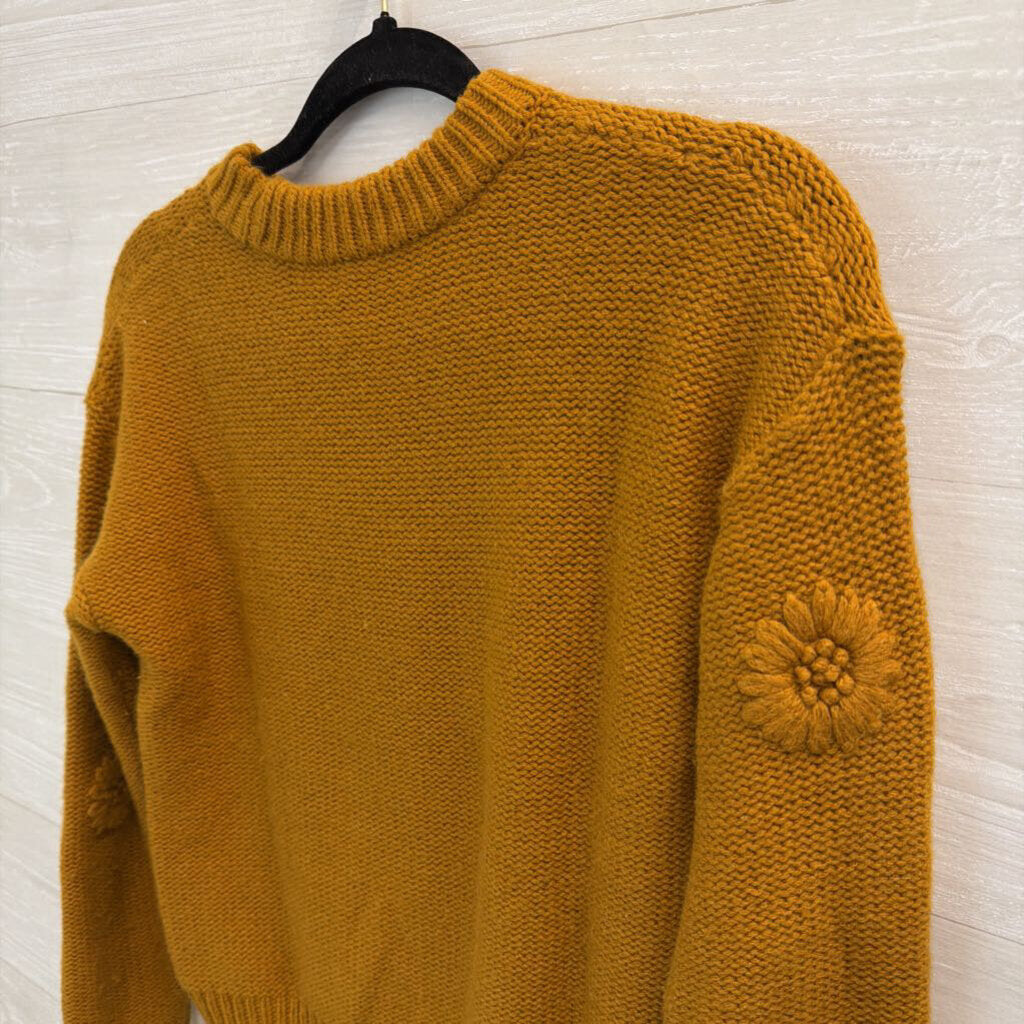 Madewell Gold Flower Knit Long Sleeve Sweater Extra Small