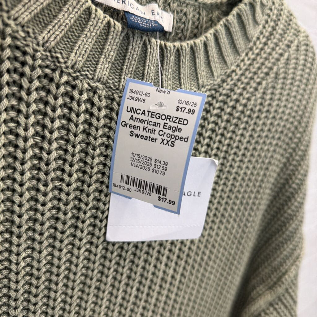 American Eagle Green Knit Cropped Sweater XXS