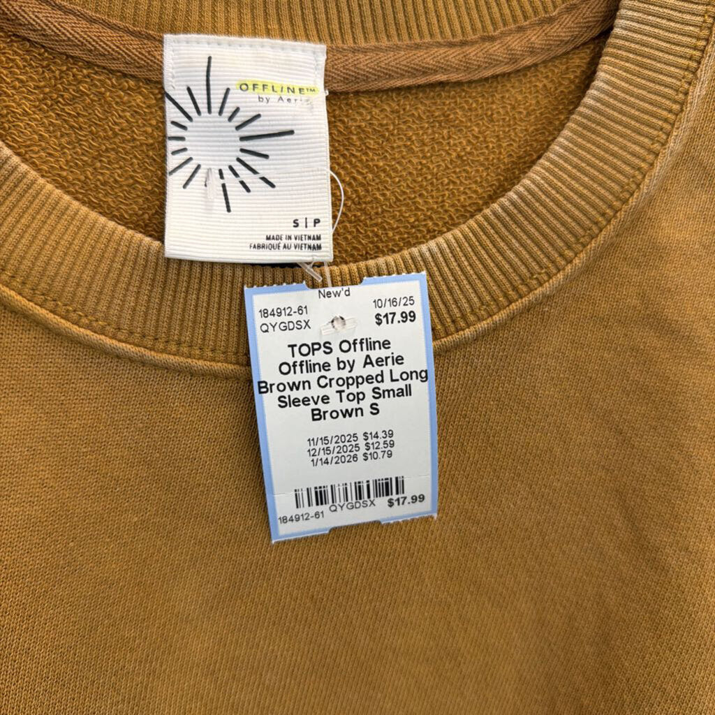 Offline by Aerie Brown Cropped Long Sleeve Top Small