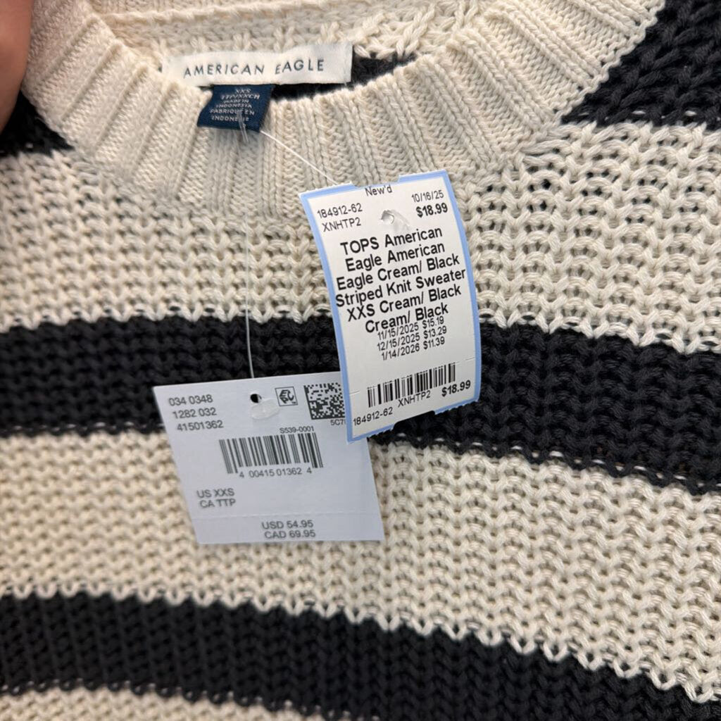 American Eagle Cream/ Black Striped Knit Sweater XXS