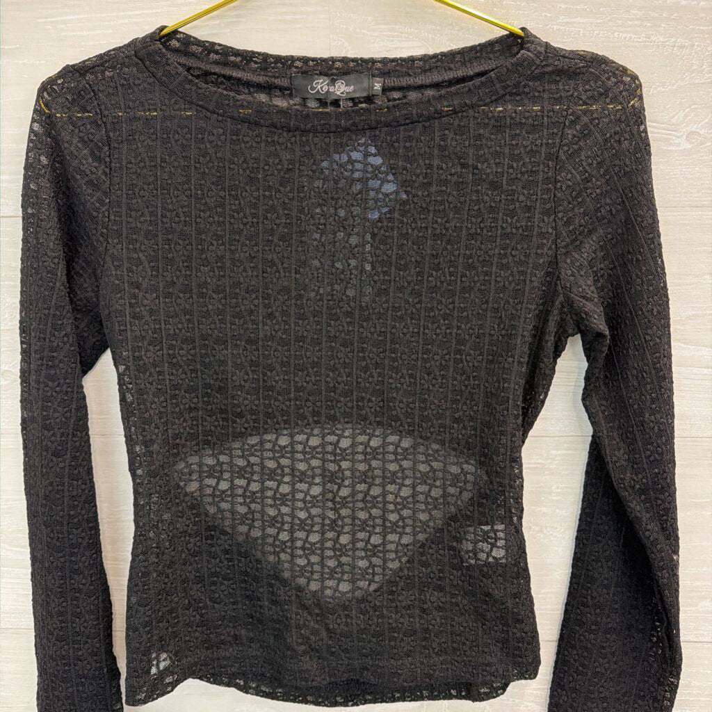 Kena Que Black Sheer Lace Long Sleeve Top Medium
