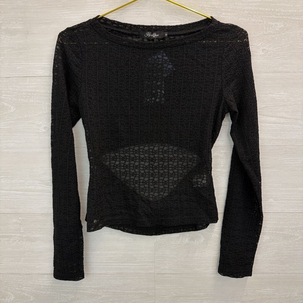 Kena Que Black Sheer Lace Long Sleeve Top Medium