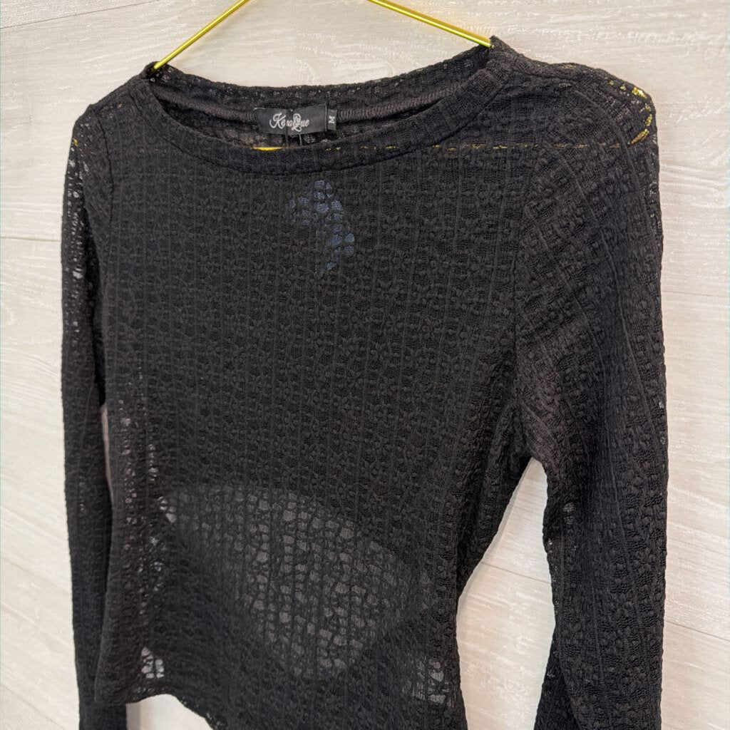 Kena Que Black Sheer Lace Long Sleeve Top Medium