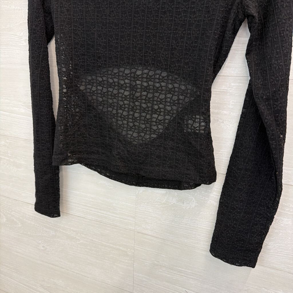 Kena Que Black Sheer Lace Long Sleeve Top Medium