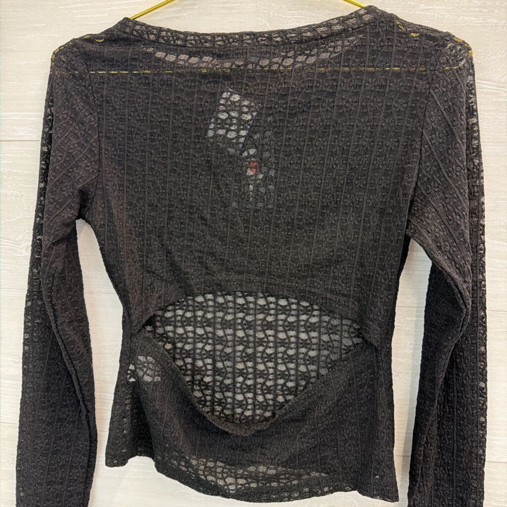 Kena Que Black Sheer Lace Long Sleeve Top Medium